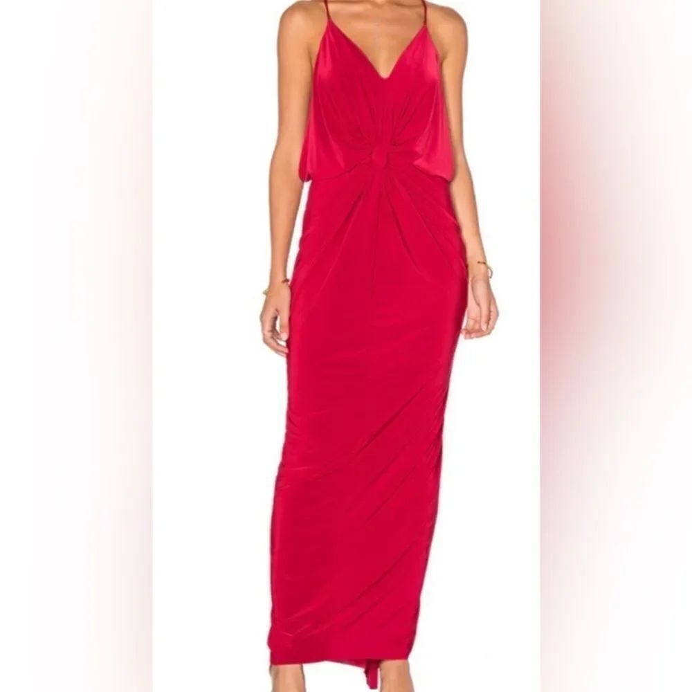 MISA Los Angeles Domino Twist Front Maxi Dress Red